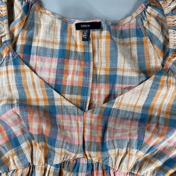 Drew Anthropologie Babydoll Dress Women Prairie Windowpane Plaid Cottagecore - Picture 16 of 16